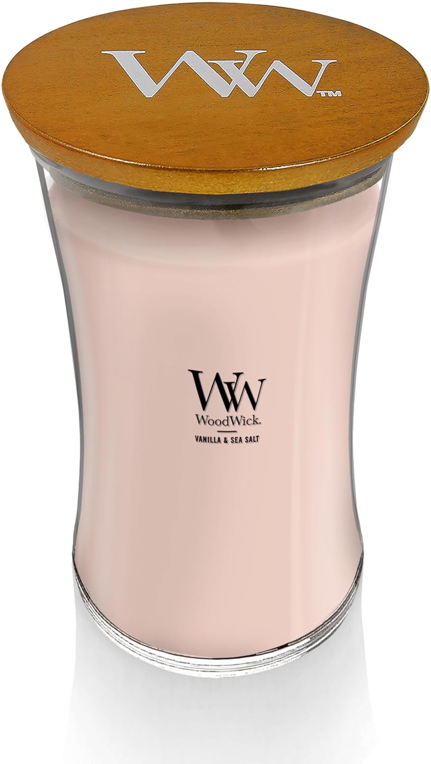 Grosse WoodWick Duftkerze im Sanduhrglas mit knisterndem Docht, Vanilla & Sea Salt, bis zu 130 Stund