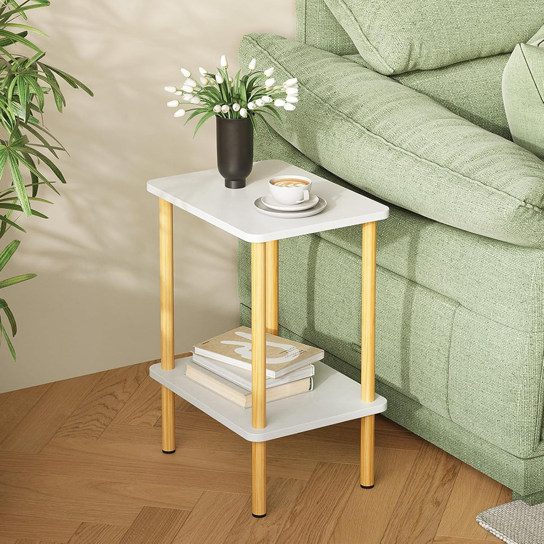 APICIZON Beistelltisch Holz, 2 Tier Nachttisch Schmal, 40x30x52cm, Beistelltisch Klein mit Stauraum,