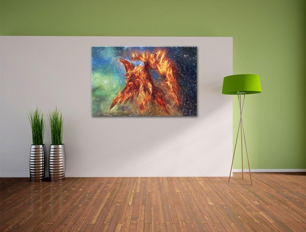 Pixxprint Feuriger Adler als Leinwandbild/Grösse: 100x70 cm/Wandbild/Kunstdruck/fertig bespannt, 100