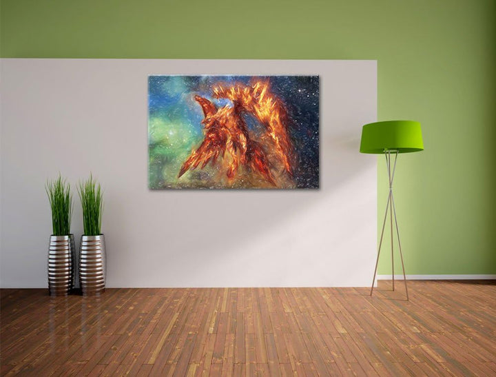 Pixxprint Feuriger Adler als Leinwandbild/Grösse: 100x70 cm/Wandbild/Kunstdruck/fertig bespannt, 100