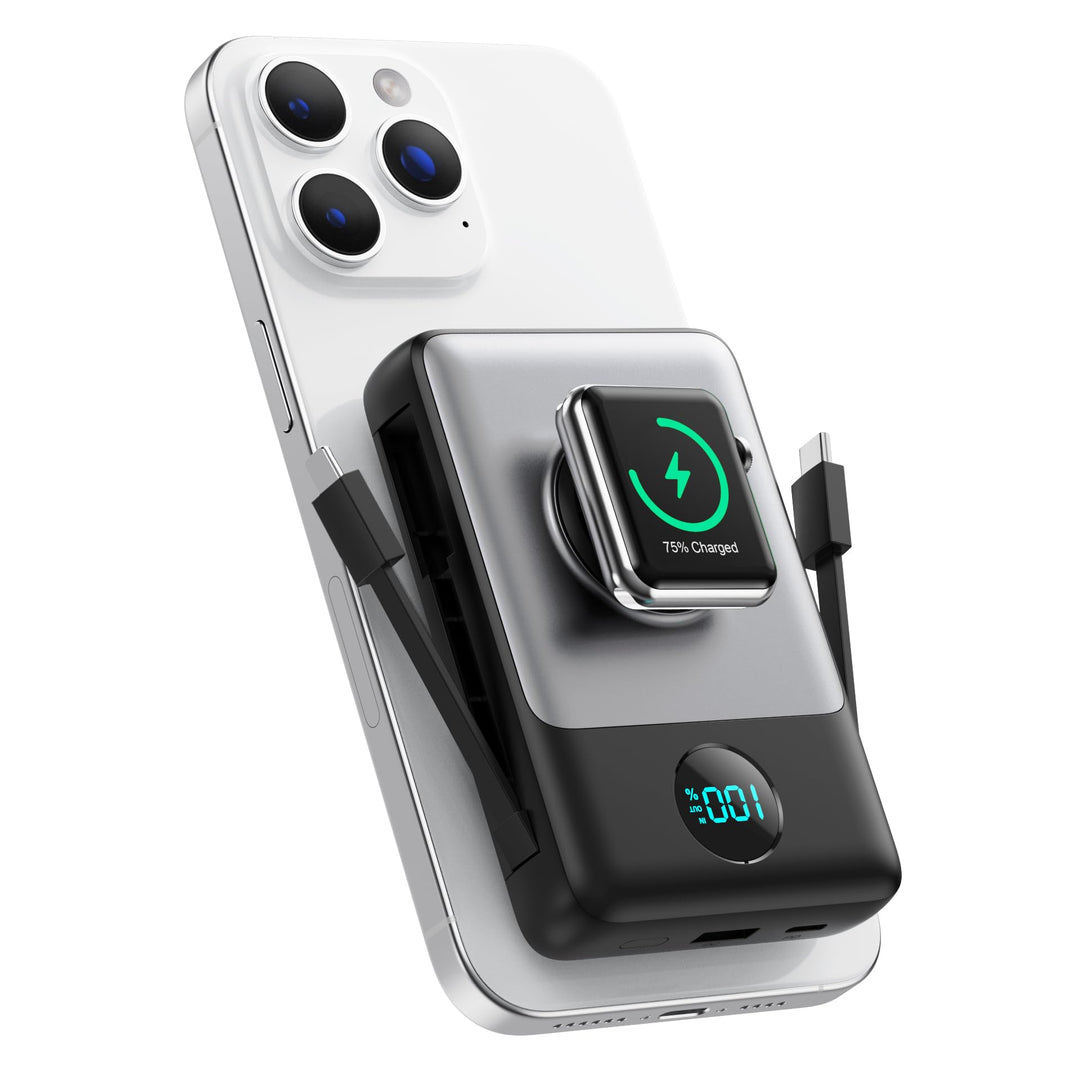 Magnetische Power Bank mit Ladekabel für MagSafe, 10800mAh Wireless PowerBank mit i-Watch Ladegerät,