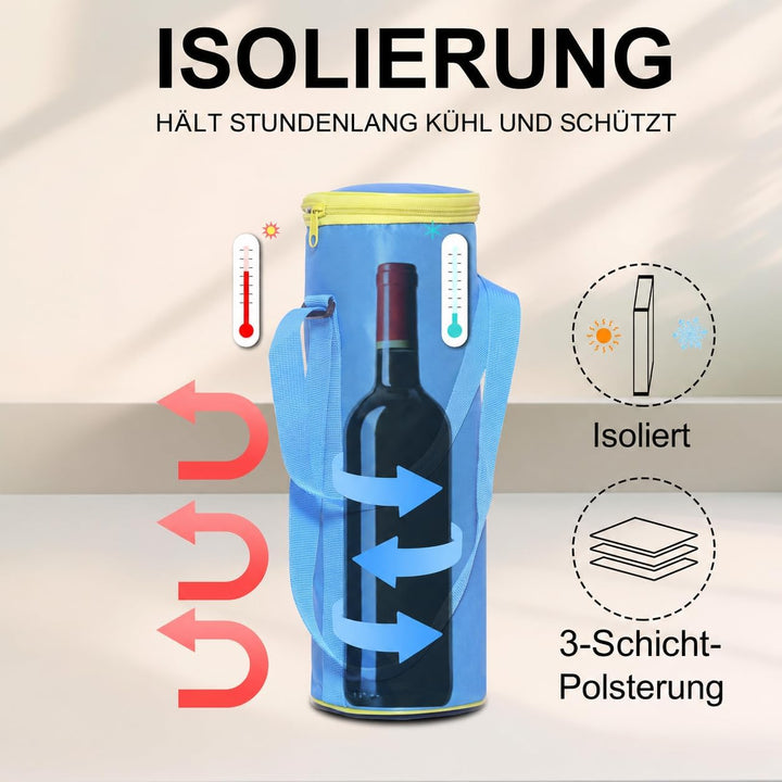 Leberna Isolierte Flaschenkühltasche, faltbar, Weinflasche, Picknick, Getränke, Tragetasche mit vers