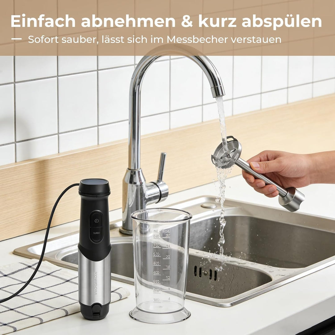 Stabmixer Set, Edelstahl Pürierstab für Suppen, Babybrei & Sossen | 12 Geschwindigkeitsstufen + Turb