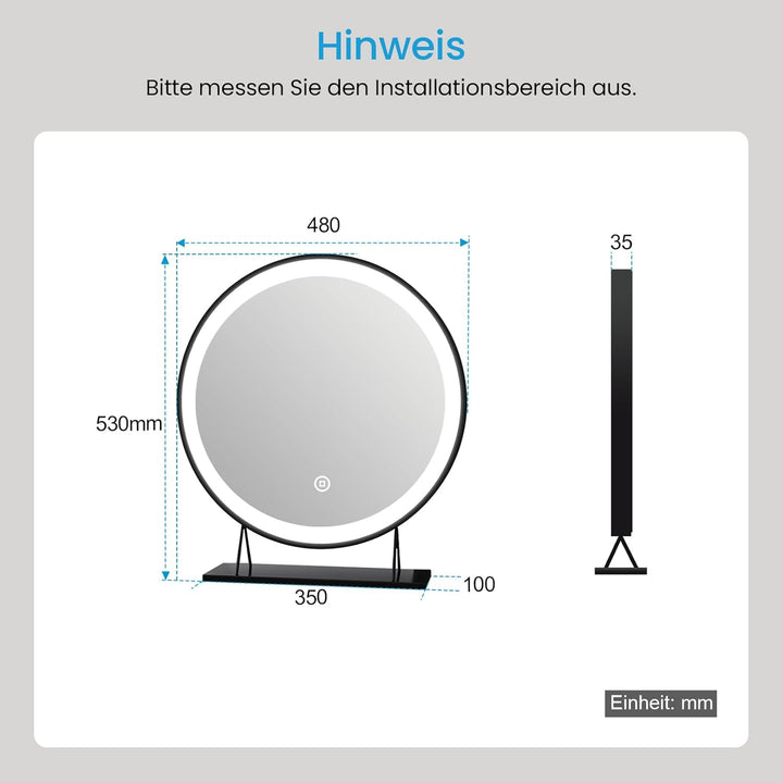 Heilmetz® Schminkspiegel mit Beleuchtung Schminkspiegel Φ48cm LED Tischspiegel Kosmetikspiegel mit B