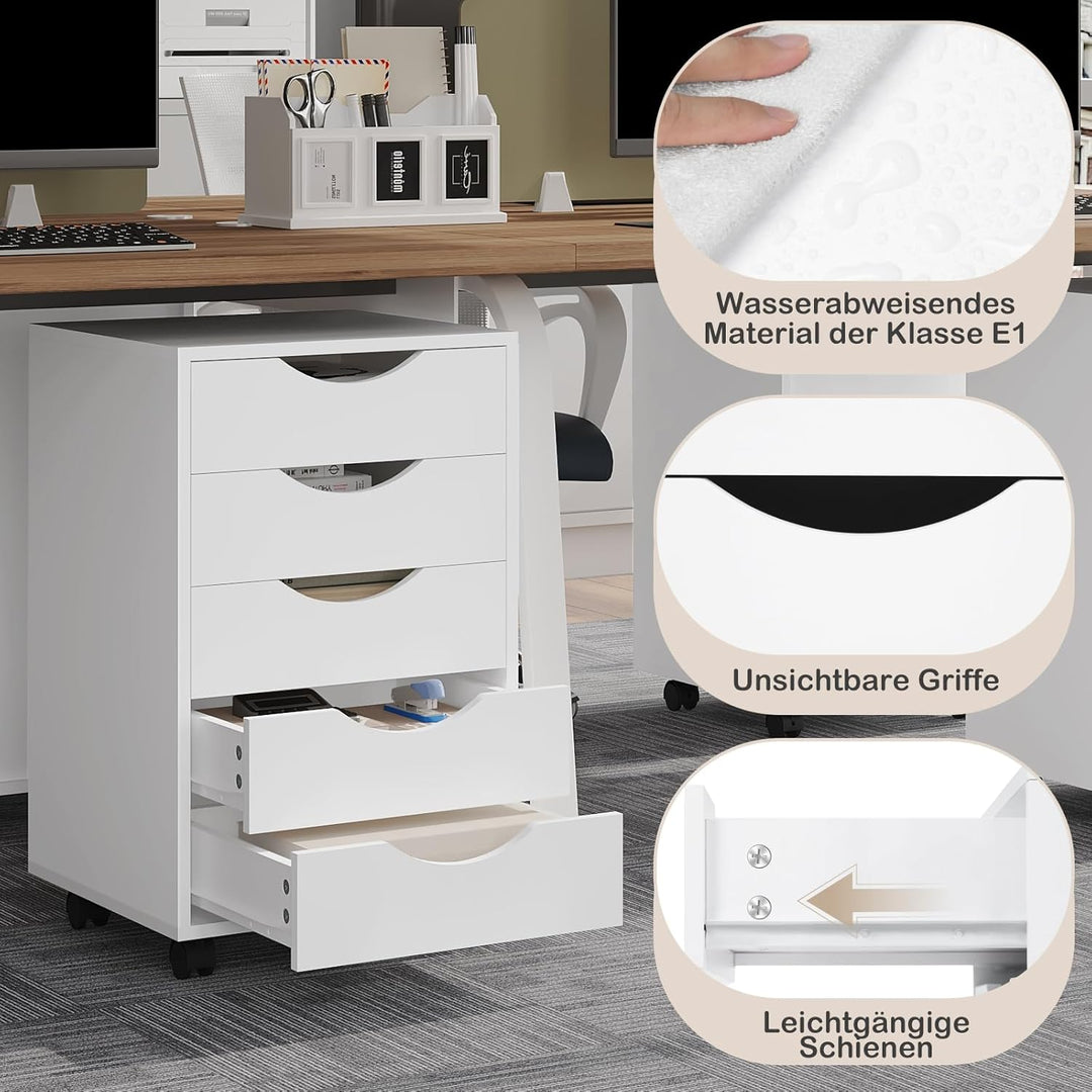 WOLTU Rollcontainer mit 5 Schubladen, mobiler Aktenschrank mit Rollen, Schubladenschrank Büroschrank