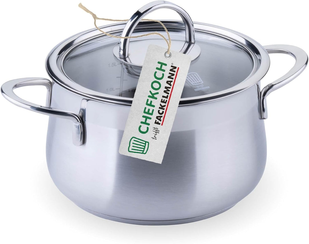 FACKELMANN Chefkoch Topf Ø16 cm München aus Edelstahl – Hochwertiger Kochtopf Ausschüttfunktion – Fü