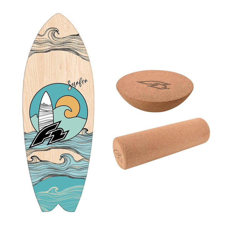 F2 Marken Balance Board Set mit Korkrolle UND Halbkugel Modell wählbar aus Holz für Einsteiger und P