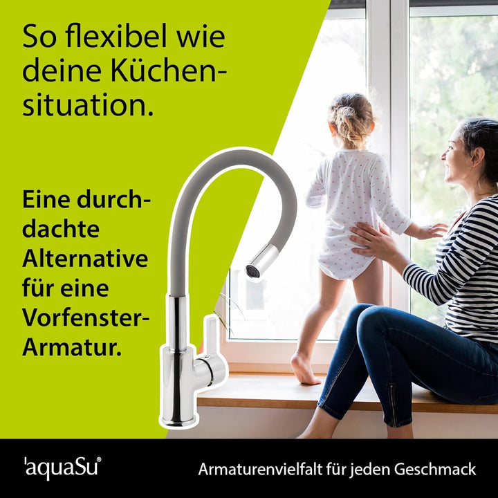 'aquaSu® Küchenarmatur Lago Multi 2.0, Wasserhahn Küche, Wasserspar-Mischdüse, Kaltwassermittelstell