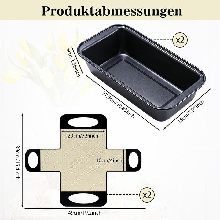 2er-Pack Brotbackform und 2er-Pack Backförmchen: Antihaft-Brotbackform 27,5 x 15 x 6 cm und Backförm