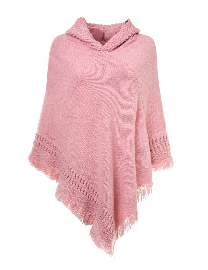 Ferand Damen Poncho mit Kapuze und gehäkeltem Cape mit Fransensaum für Herbst Winter Einheitsgrösse