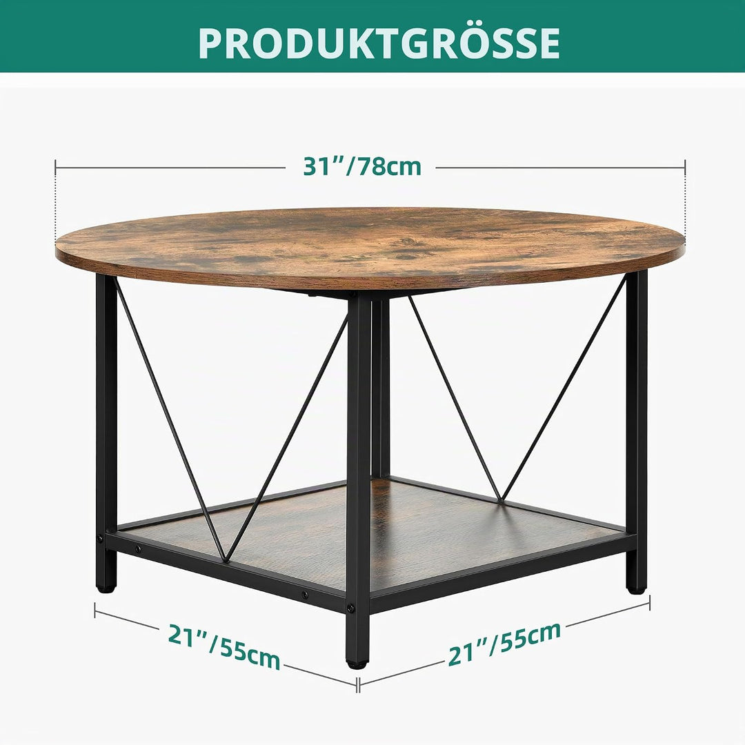 YITAHOME Runder Couchtisch, 80x80x46cm Rustikaler Wohnzimmertisch aus Holz für Wohnzimmer mit Ablage