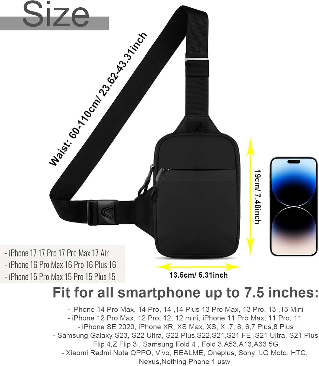Umhängetasche Herren Damen Schultertasche Crossbody Bag Sling Chest Klein Handytasche zum Umhängen m