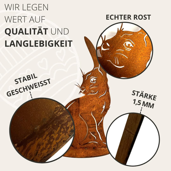 Terma Stahldesign Rost Osterhase XXL 50 cm Handmade Germany Osterdeko für draussen und drinnen Garte