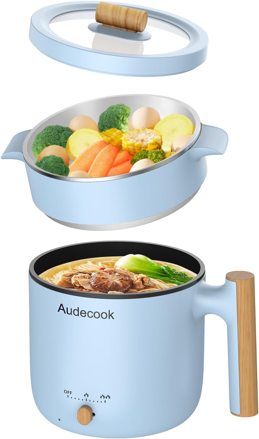 Audecook Elektrischer Dampfkocher, tragbarer Mini-Reisekocher, 1,8 l, multifunktionale antihaftbesch