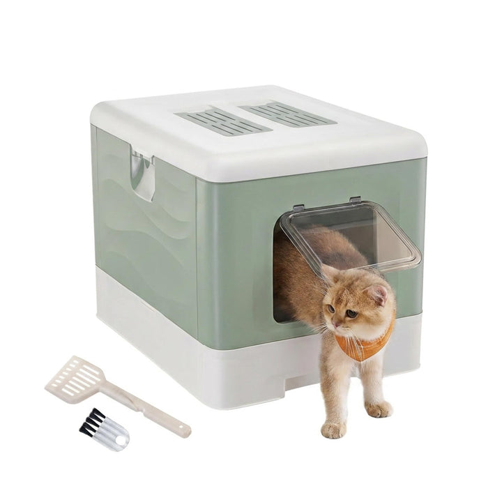 Ferplast Katzentoilette geruchshemmend, sauber &amp; leicht zu reinigen, Grün | 2 Aktivkohlefilter gegen