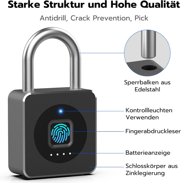 Vorhängeschloss Fingerabdruck, Eseesmart Schloss Fingerabdruck, Bluetooth Fingerabdruck IOS Watch, W