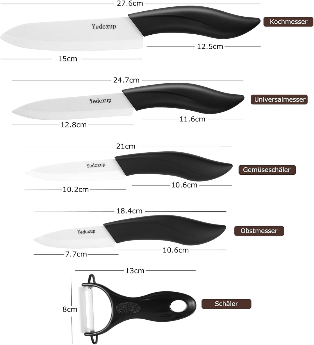 Keramikmesser - 5PCS Keramikmesser Set Liegt Gut in Der Hand und Scharf Keramik Messer, Die Messer S