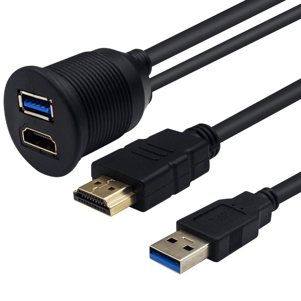 Duttek USB & HDMI Panel Flush Mount Kabel 2M/6.56FT, USB 3.0 & HDMI Stecker to Buchse Verlängerung M