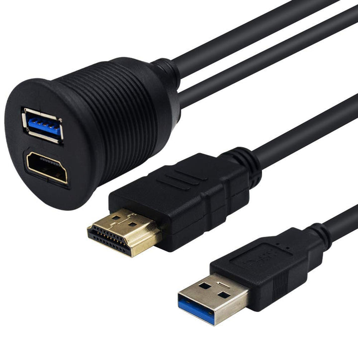 Duttek USB & HDMI Panel Flush Mount Kabel 2M/6.56FT, USB 3.0 & HDMI Stecker to Buchse Verlängerung M