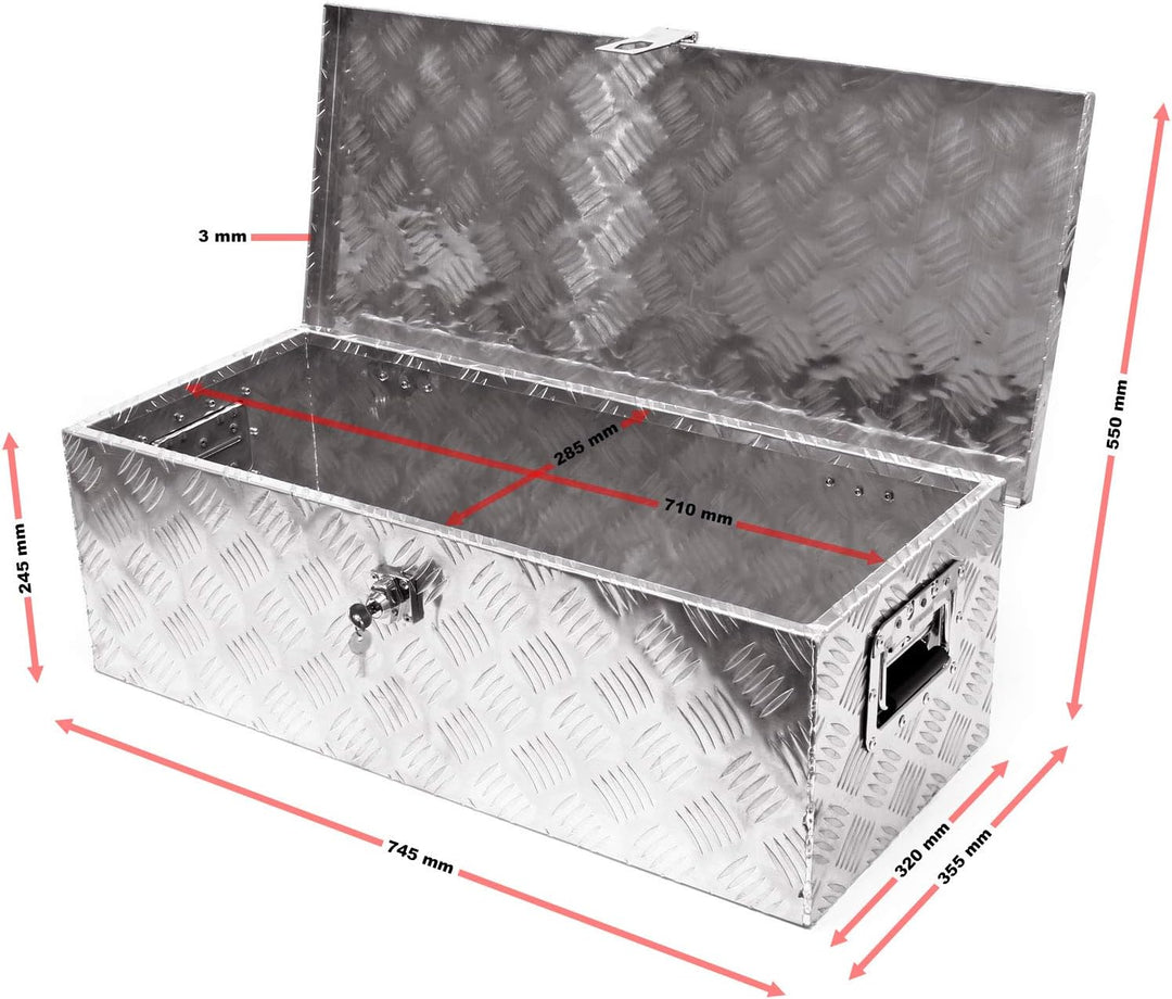 Wiltec Werkzeugbox Alu 76x32x24,5 cm Silberfarbene Transportbox, Werkzeugkiste inkl. Schlüssel, Alub