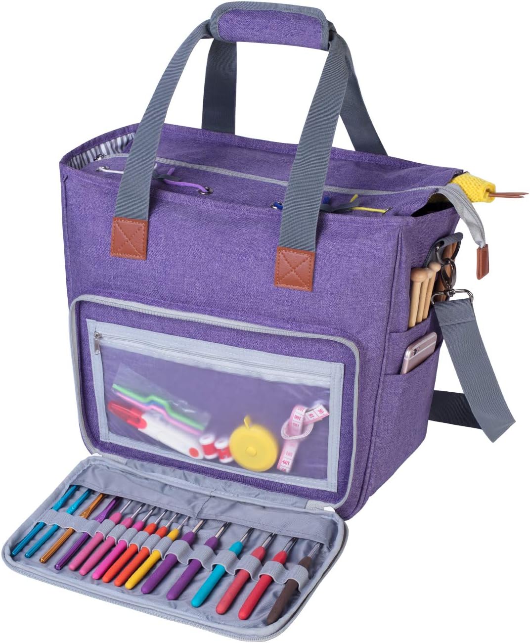 Luxja Stricktasche mit Schultergurt, Garn Tasche, Handarbeitstasche Aufbewahrung für Wolle, Projekte