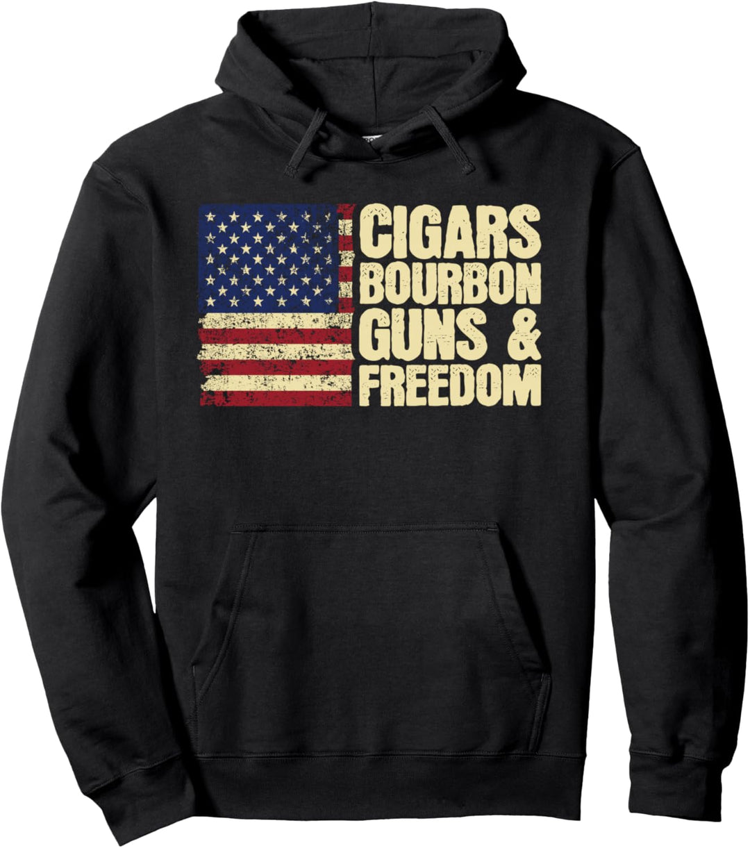 Zigarren Bourbon Guns und Freiheit Amerikanische Flagge Pullover Hoodie