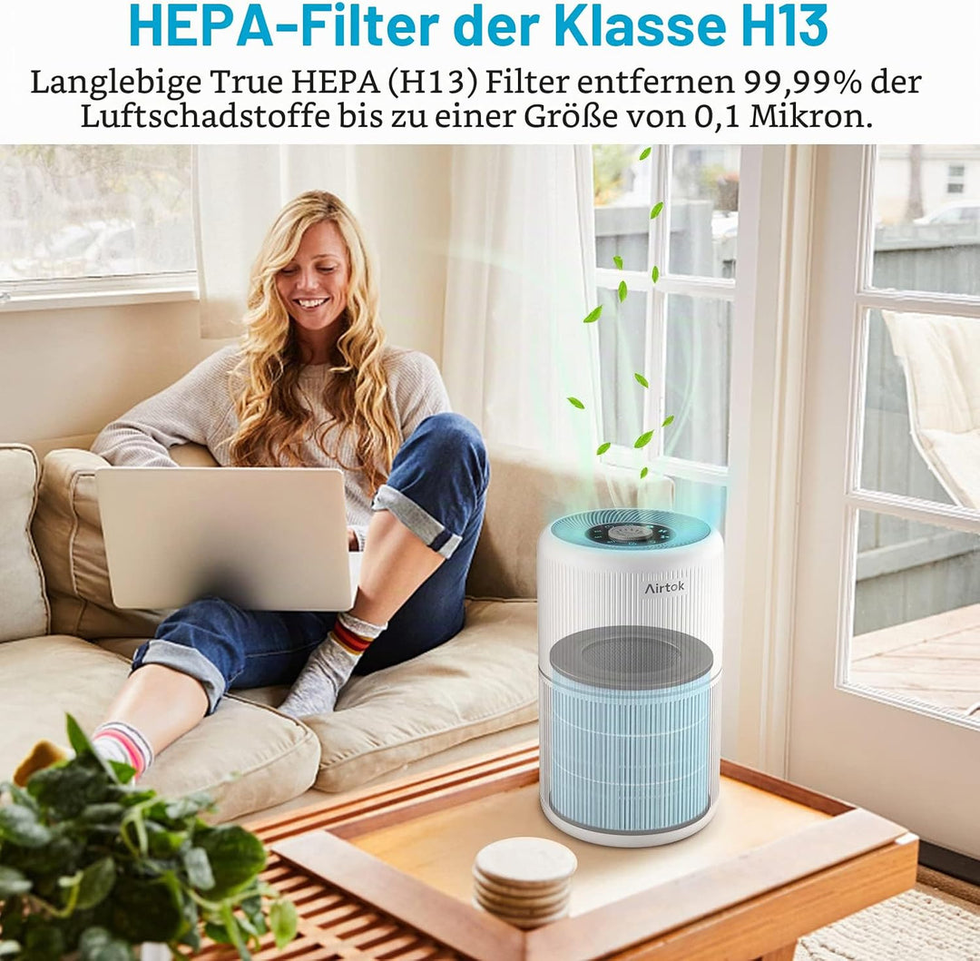 AIRTOK HEPA Luftfilter von Schimmel Staub Pollen Gerüche Haustierschuppen, 99,97% Entfernung bis 0,1