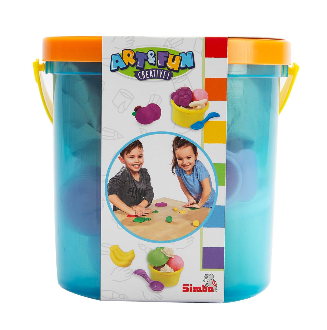Simba 106326051 - Art und Fun Knetset Fruchteimer, 5x50g Knete, 5 Fruchtformen, 4 Ausstechformen, 16
