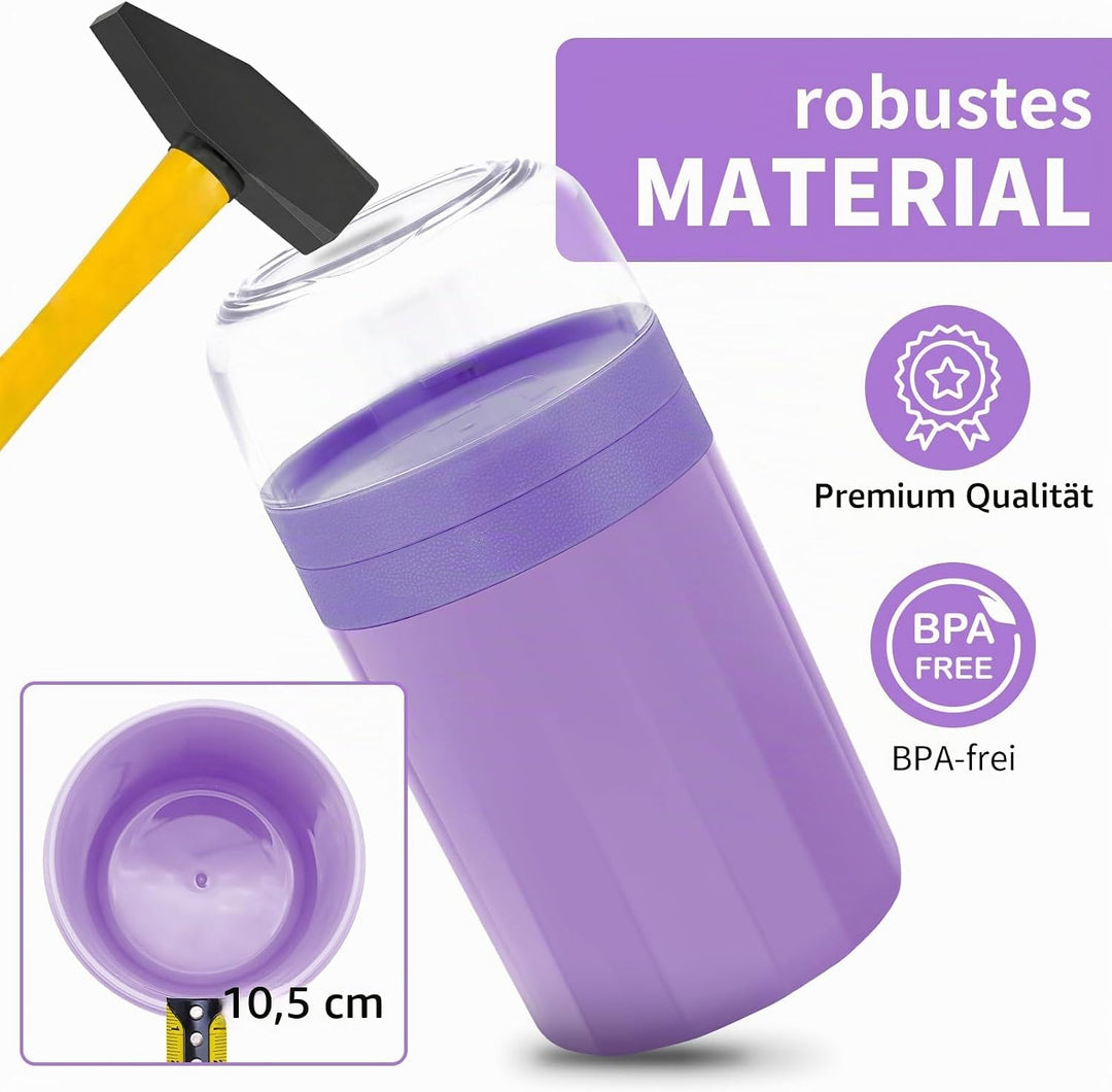 IJIAMY Müslibecher to Go, Premium Qualitat Joghurtbecher to Go Kinder mit Löffel 520ML+250ML, Auslau