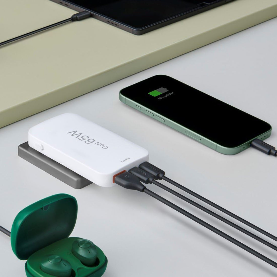 Hama USB C Ladegerät (Schnellladegerät 65 Watt, Ladestecker für Steckdose 2X USB-C, 1x USB-A, für Ha