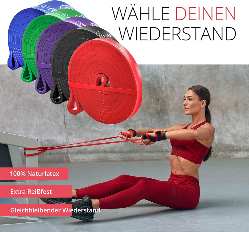 Fitnessband Pull Up Resistance Band, Klimmzughilfe + Trainings-eBook - DAS Klimmzug Widerstandsband