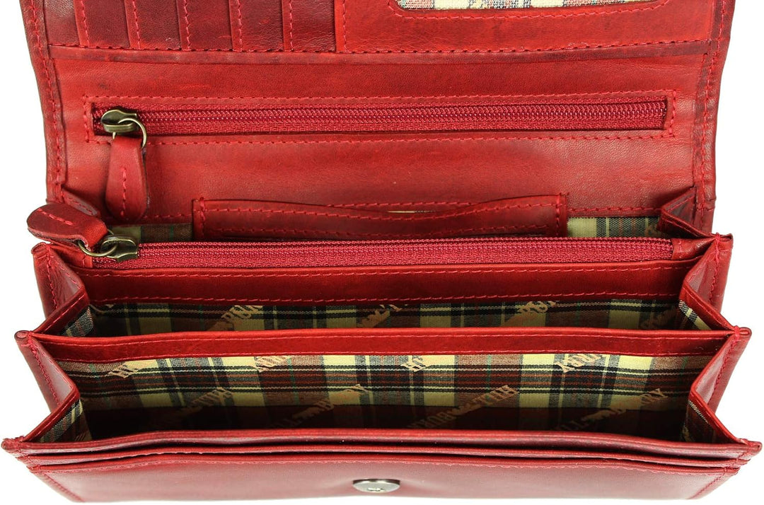 Hochwertige Vintage Leder Damen Geldbörse Portemonnaie langes Portmonee Geldbeutel aus weichem Leder