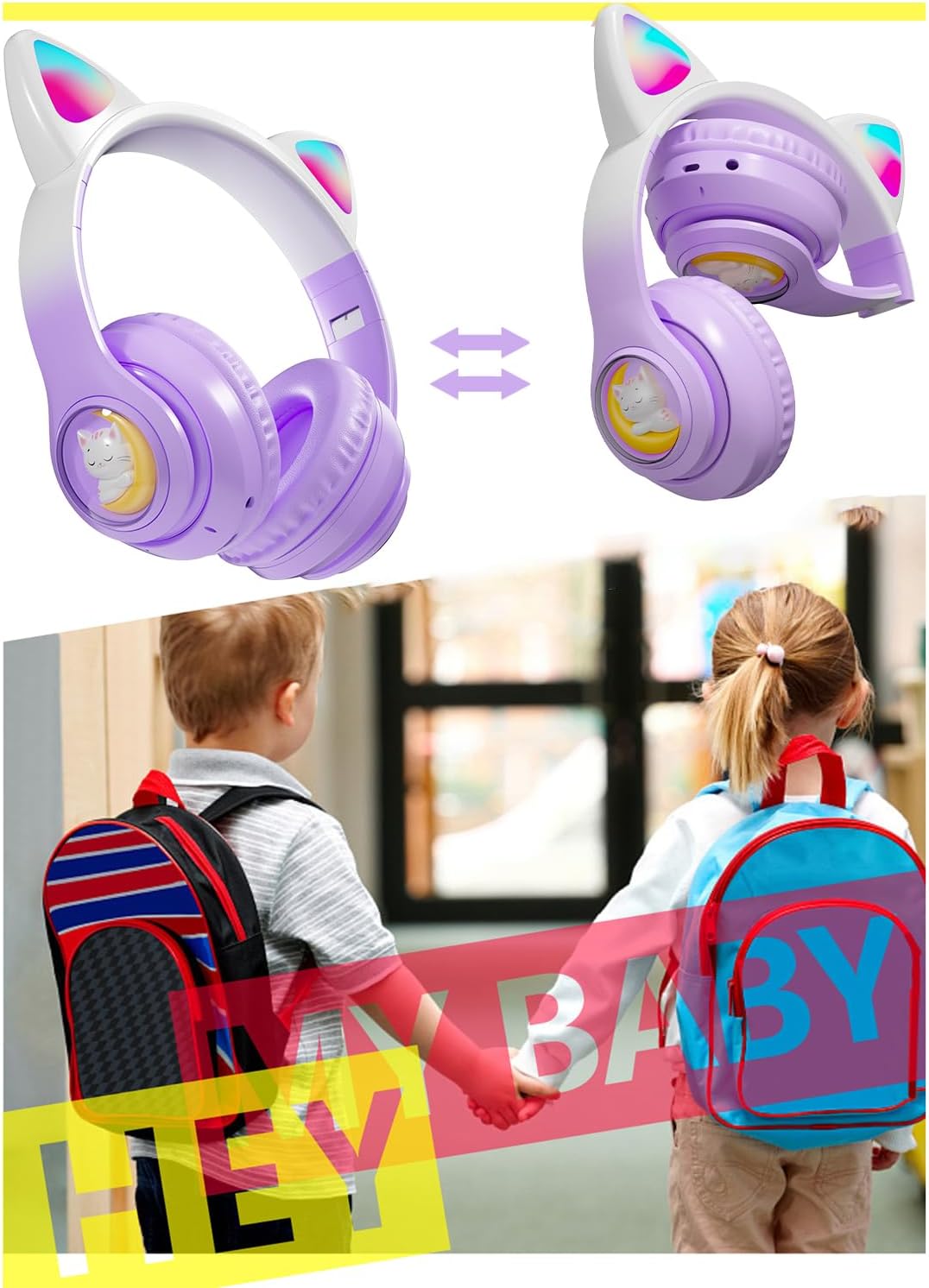 Kopfhörer Kinder Kinderkopfhörer, Kinderkopfhörer Bluetooth 5.3, Faltbare Kopfhörer Over Ear mit LED