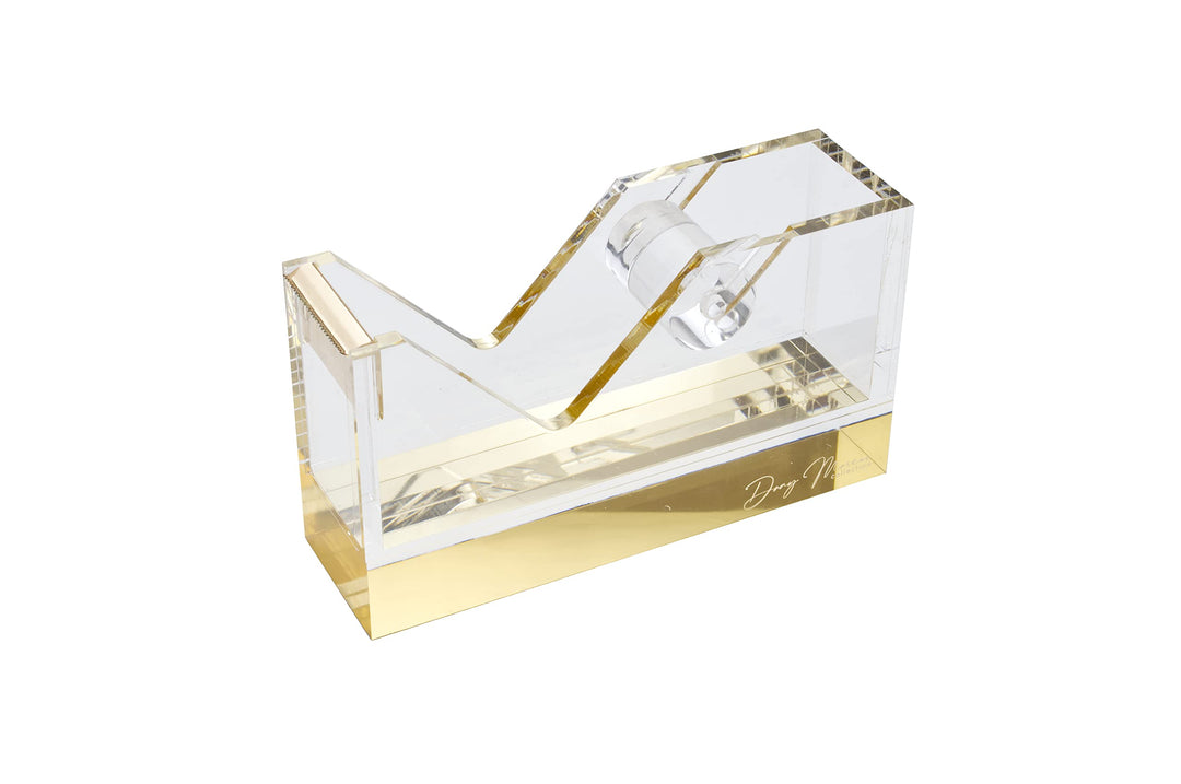Dany Marcus Klebebandabroller, eleganter, grosser Tischabroller aus transparentem Acryl mit Gold