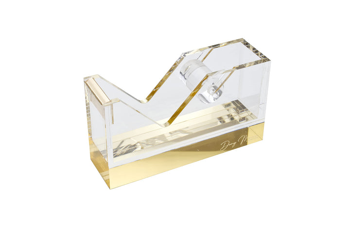 Dany Marcus Klebebandabroller, eleganter, grosser Tischabroller aus transparentem Acryl mit Gold