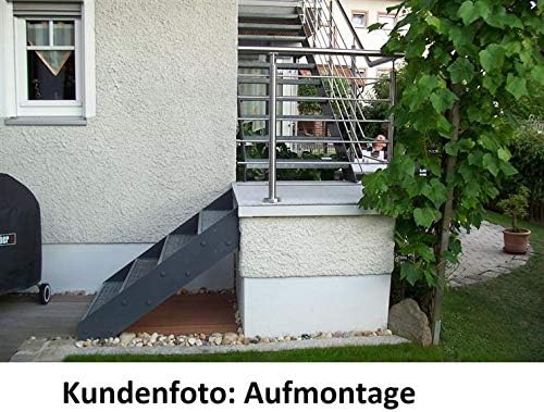 Edelstahl Treppengeländer Aufmontage, 1,9m lang, 0,9m hoch, Aussengeländer, je 2 Pfosten + 2 Querstr
