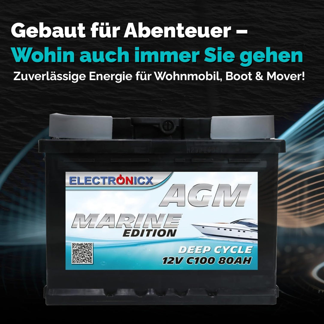 AGM Batterie 80Ah 12V – Solarbatterie für Wohnmobil, Wohnwagen, Boot, Mover – Versorgungsbatterie De
