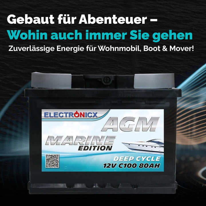 AGM Batterie 80Ah 12V – Solarbatterie für Wohnmobil, Wohnwagen, Boot, Mover – Versorgungsbatterie De
