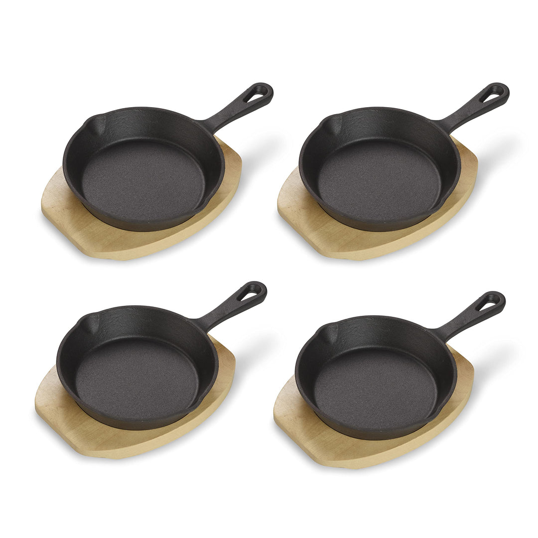 ECHTWERK Servierpfannen Set aus Gusseisen, Mini Pfännchen mit Servierbrett, Kleine Grillpfanne, Bere
