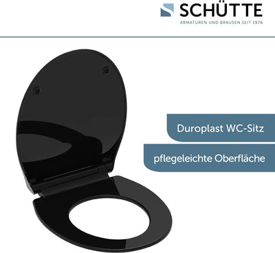 SCHÜTTE SLIM BLACK WC-Sitz, Duroplast Toilettensitz mit Absenkautomatik, Toilettendeckel mit Schnell