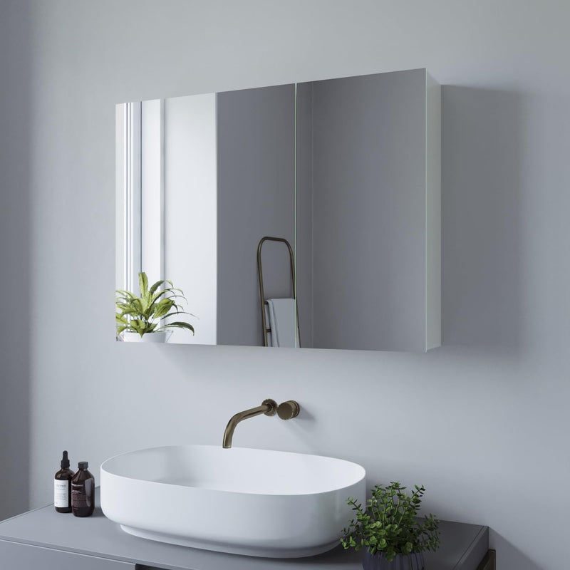 AQUABATOS Badspiegel mit Beleuchtung 80x60 cm gäste wc Badezimmerspiegel Wandschalter Lichtschalter
