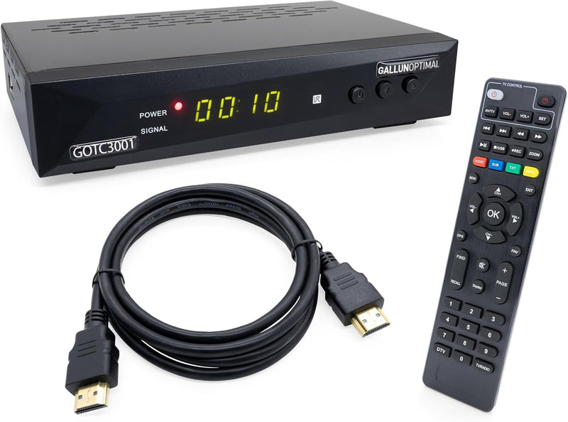 GALLUNOPTIMAL Combo-Receiver DVB-C & DVB-T2 H265 mit HDMI-Kabel & Aufnahmefunktion geeignet für jede