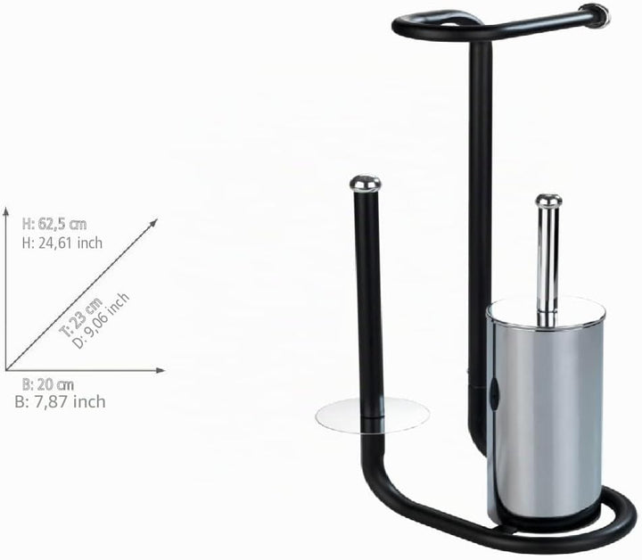 WENKO Stand WC-Garnitur Universalo Schwarz, mit integriertem Toilettenpapierhalter und WC-Bürstenhal