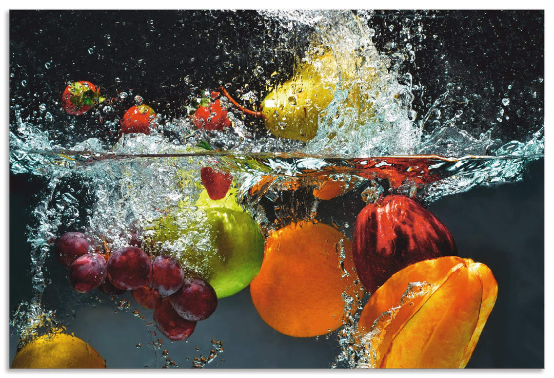 ARTland Spritzschutz Küche aus Alu für Herd Spüle 90x60 cm (BxH) Küchenrückwand mit Motiv Essen Obst