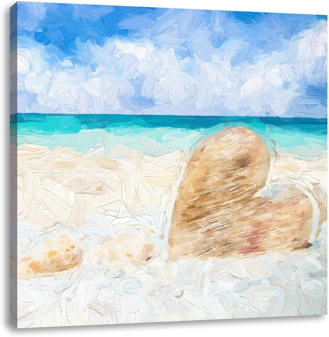 Pixxprint Sandstrand mit Muscheln als Leinwandbild/Grösse: 70x70 cm/Wandbild/Kunstdruck/fertig bespa