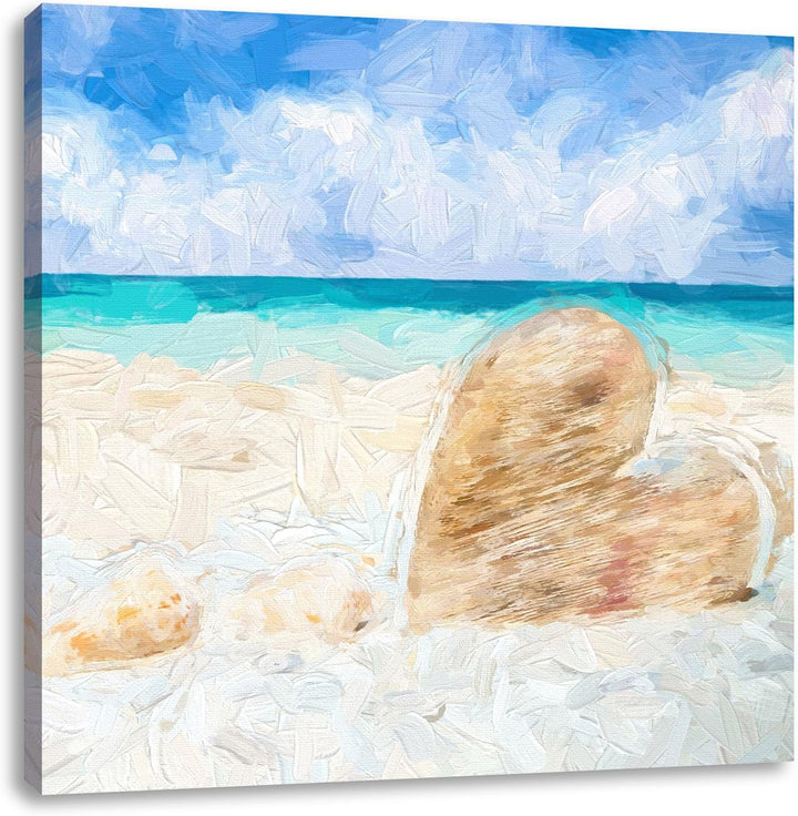 Pixxprint Sandstrand mit Muscheln als Leinwandbild/Grösse: 70x70 cm/Wandbild/Kunstdruck/fertig bespa