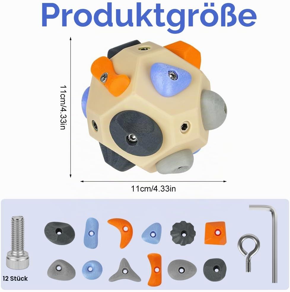 Handgefertigter 3D Boulder-Block mit 12 Harzhaltern, Tragbares Kletterball Fingergriff-Trainer Sport