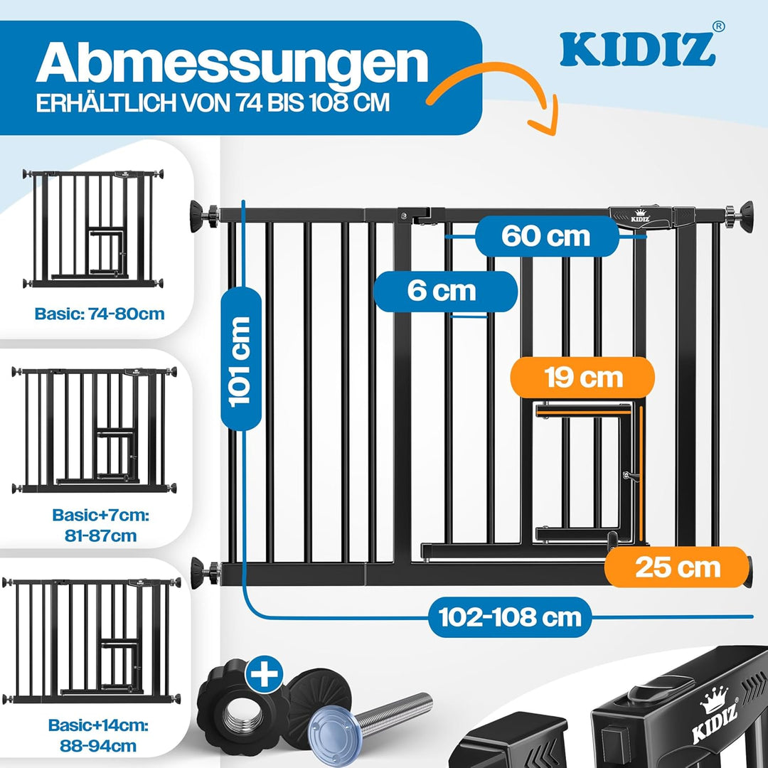 KIDIZ Absperrgitter zum Klemmen mit Katzenklappe, Türschutzgitter, Autoclose Kinder Treppengitter oh