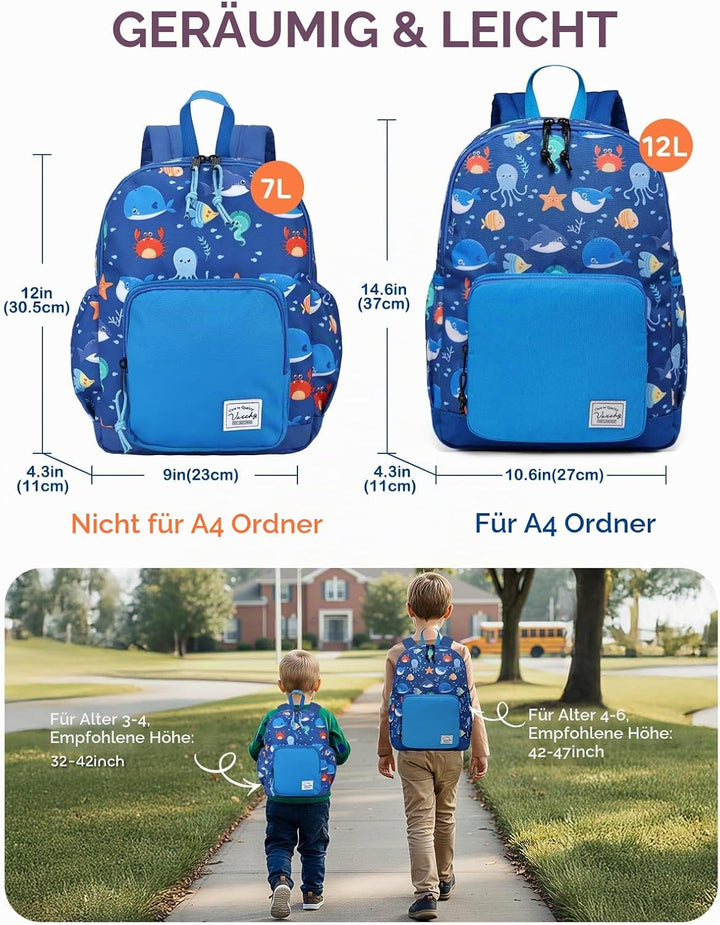 VASCHY Kinderrucksack, leicht, Schulranzen, Mädchen, Jungen, Grundschule, Kindergarten, 4 – 6 Jahre,