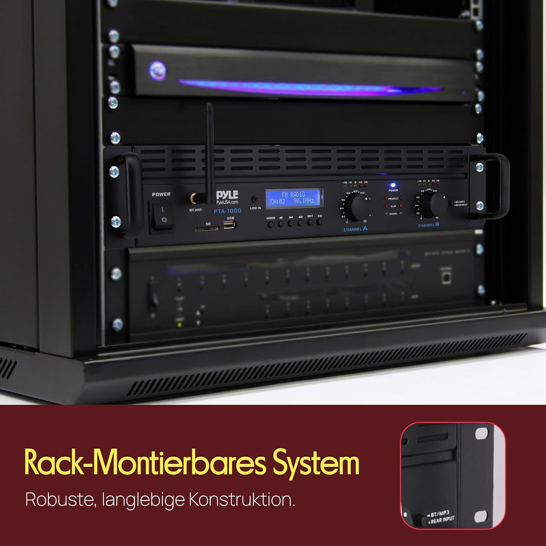 Pyle Verstärker, Mini Verstärker, 2000W- Bluetooth, Amplifier, Stereo, Audio - Rackmount- 2 Kanal mi